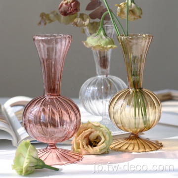色付きのリブ付き透明な水耕栽培ガラス花瓶の花